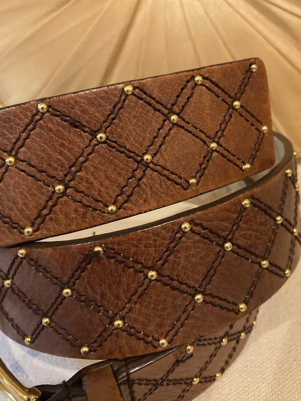 VTG ALFANI Dark Brown and Gold Leather Belt Size L - Picture 4 of 6